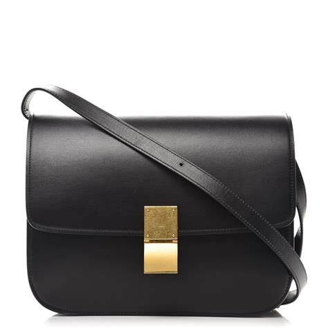 celine 41076 black|CELINE Box Calfskin Medium Classic Box Flap Bag Black .